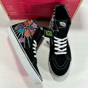 Vans Sk8-Hi Dia De Los Muertos Day Of The Dead Black Sneakers Men Size 10